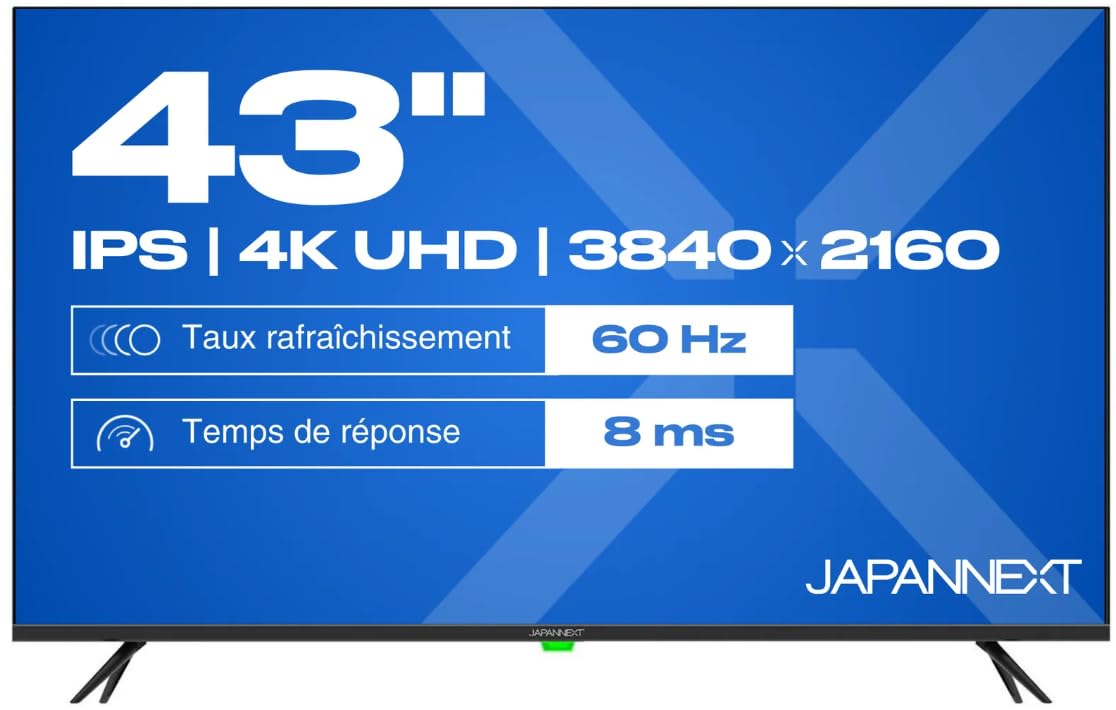 JAPANNEXT JNIPS430UHD60F  Ecran LED 43" UHD (3840x2160) à 60Hz  IPS  250 cd/m²  1200:1  HDR10 3840x2160  Typ:8ms(GtoG) HDMI Noir