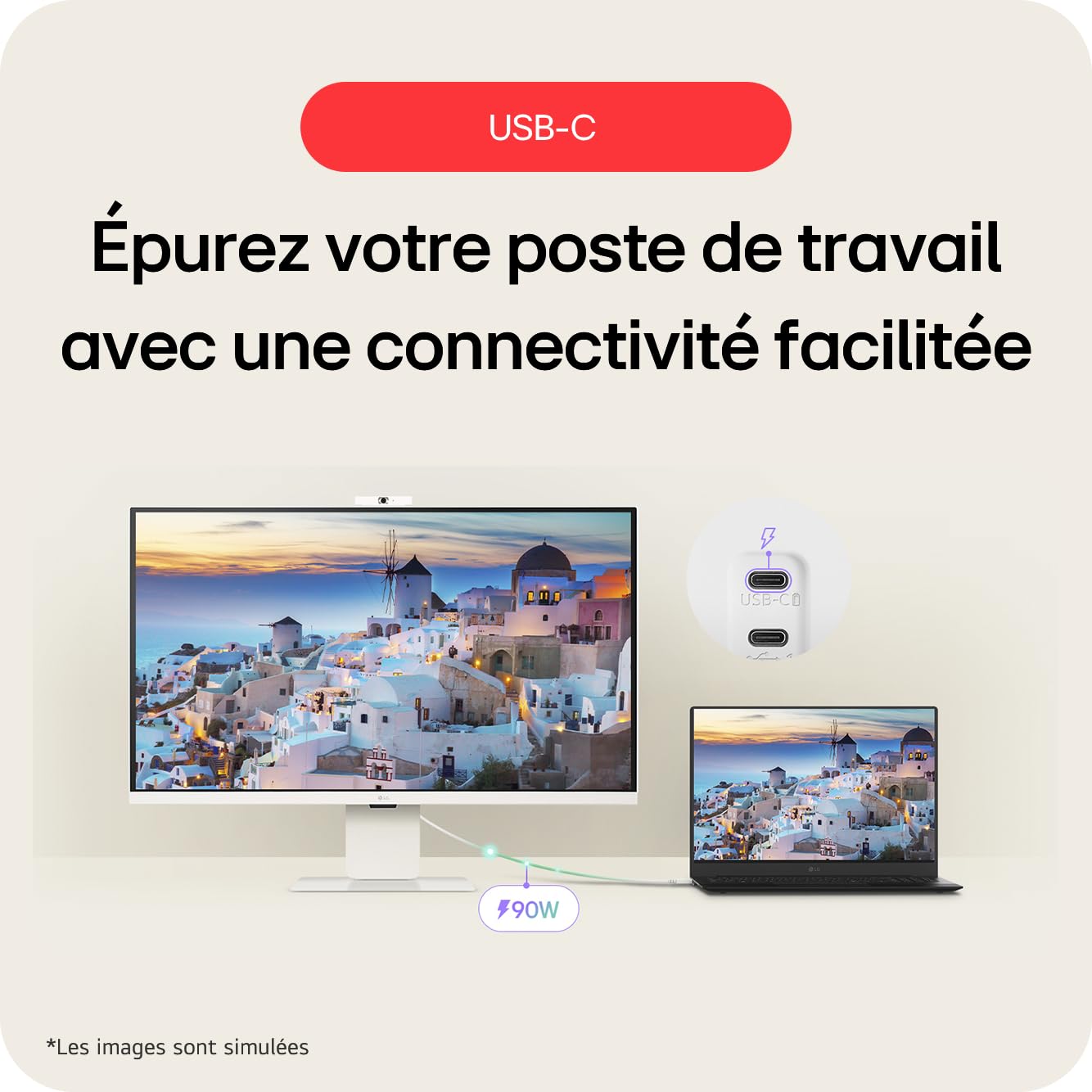 LG 27U731SA-W - Smart moniteur - 27p -3840 x 2160 4K 60 Hz - IPS - 350 cd/m² - 1000:1 - HDR10 -5ms - 2xHDMI- haut-parleurs- Blanc