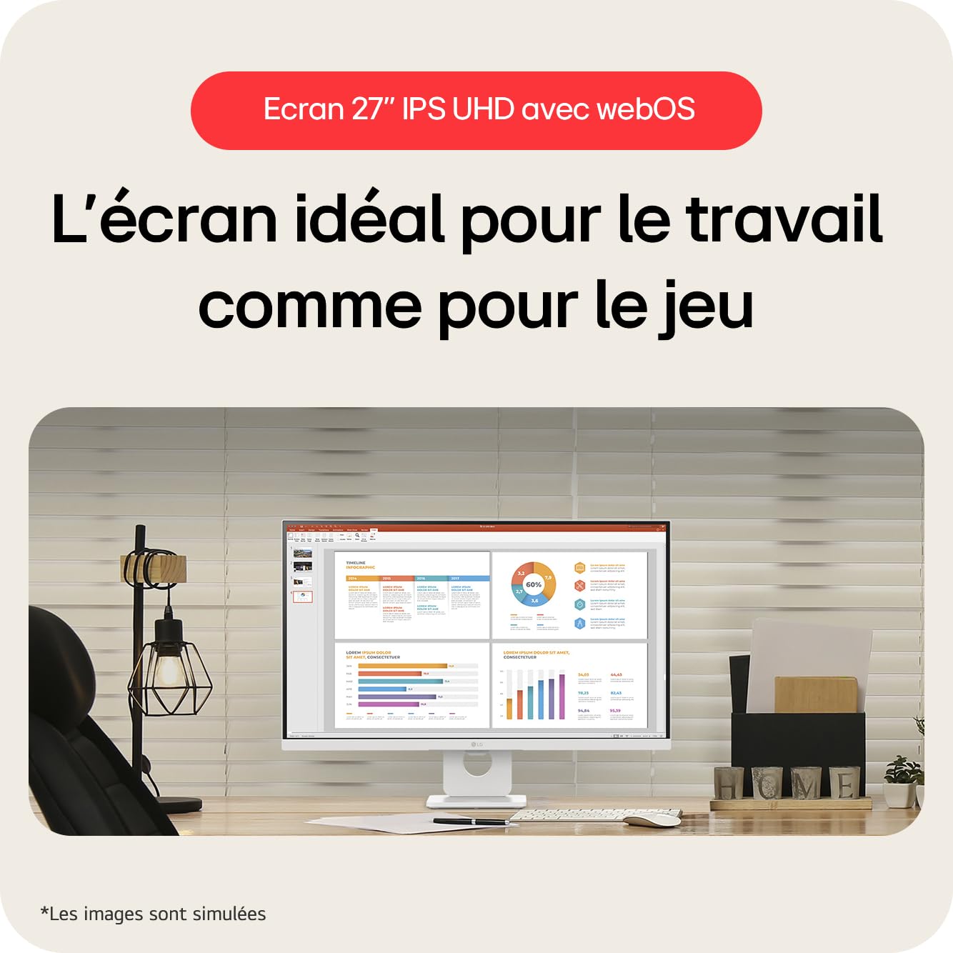 LG 27U731SA-W - Smart moniteur - 27p -3840 x 2160 4K 60 Hz - IPS - 350 cd/m² - 1000:1 - HDR10 -5ms - 2xHDMI- haut-parleurs- Blanc