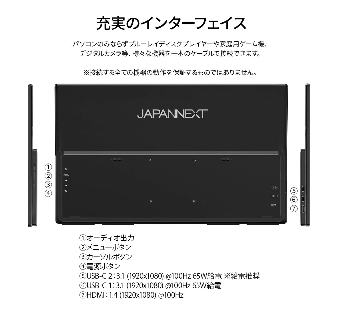 JAPANNEXT JNMDIPS238FC6 Ecran LED 23,8" FHD (1920x1080) 100Hz  IPS  250 cd/m²  1000:1  HDR10  1920x1080  5ms(GtoG) HDMI USBC Noir