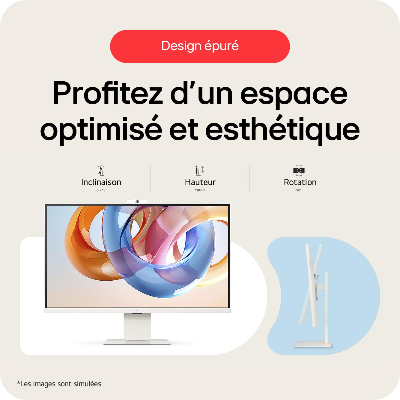 LG 27U731SA-W - Smart moniteur - 27p -3840 x 2160 4K 60 Hz - IPS - 350 cd/m² - 1000:1 - HDR10 -5ms - 2xHDMI- haut-parleurs- Blanc