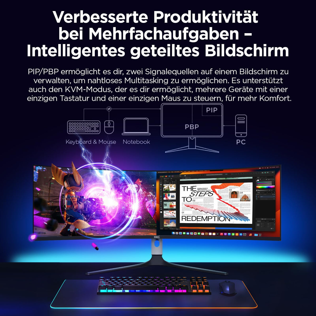 Ecran 49 HKC GS49UK gaming 5120x1440 OLED 32:9 240Hz 1500000:1 0.03ms 250cd/m