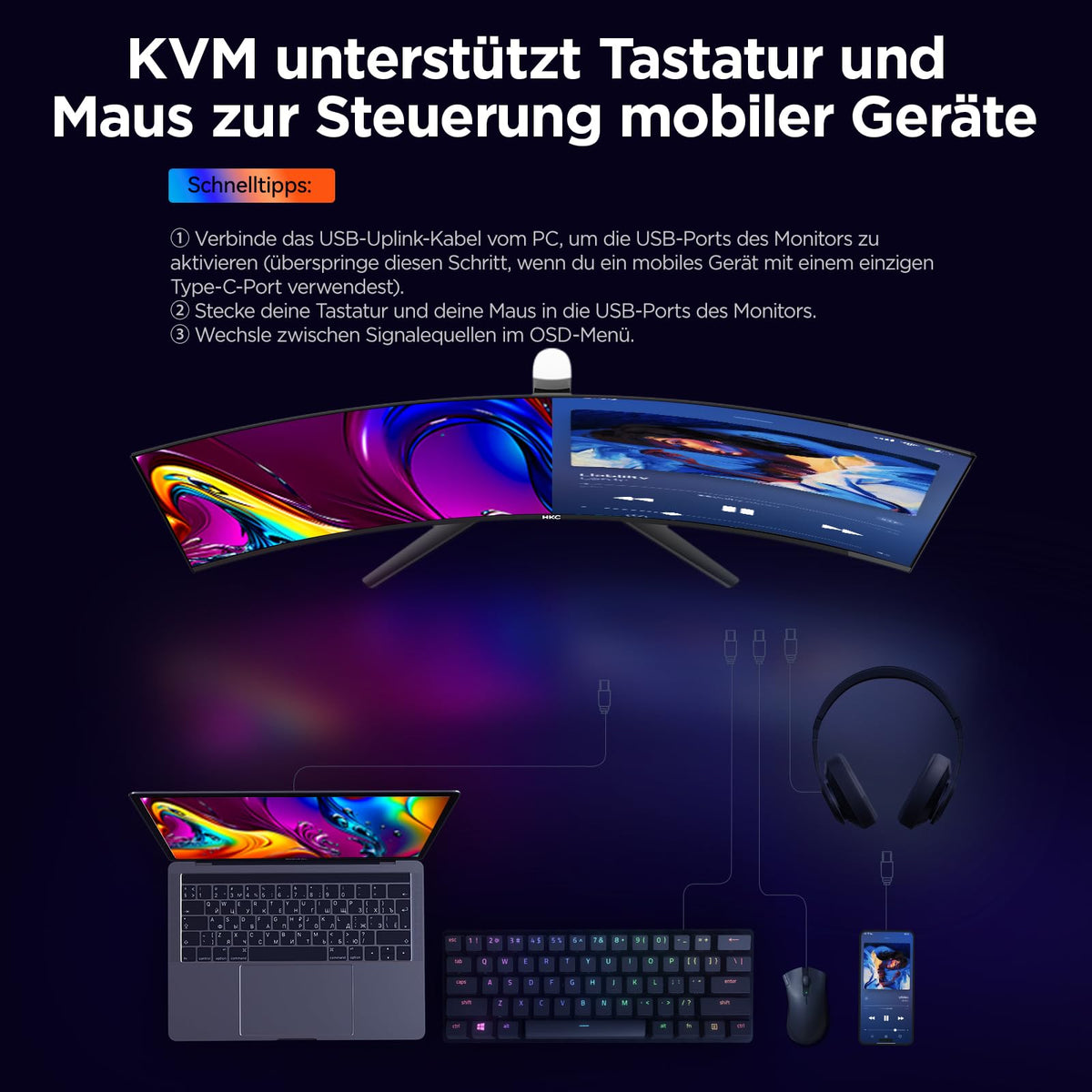 Ecran 49 HKC GS49UK gaming 5120x1440 OLED 32:9 240Hz 1500000:1 0.03ms 250cd/m