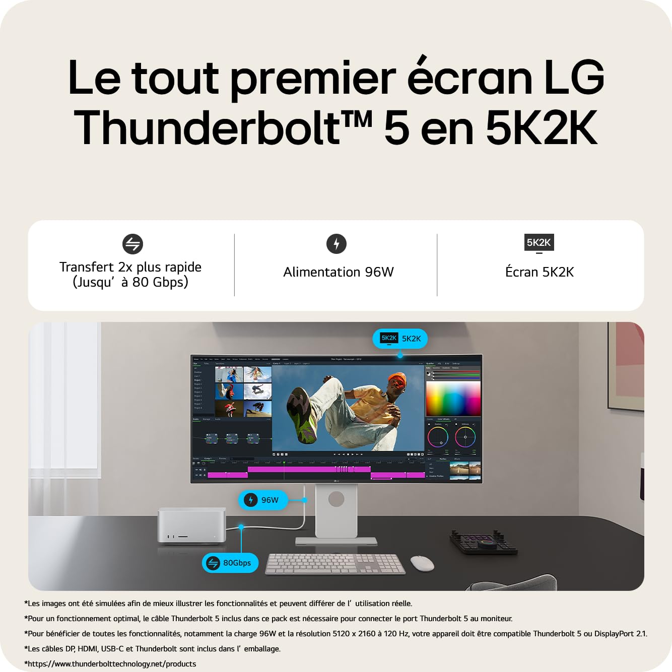 LG UltraFine 40U990A-W - Écran incurvé 40"- 5120 x 2160 5K @ 120Hz - Nano IPS - 450 cd/m²- HDR600- 2xThunderbolt,HDMI,DP USB-C Blanc