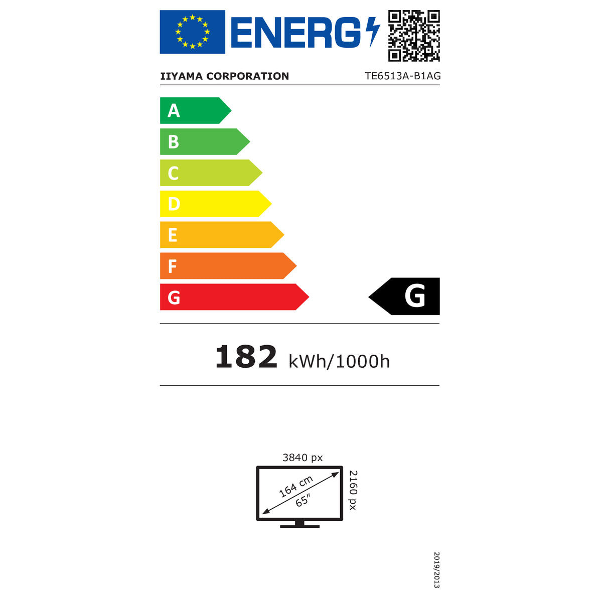 iiyama TE6513A-B1AG Panneau Plat Interactif IFP 65" IPS 4K IR 40 points 450cd Android 14 Google EDLA 2x20W WiFi VESA