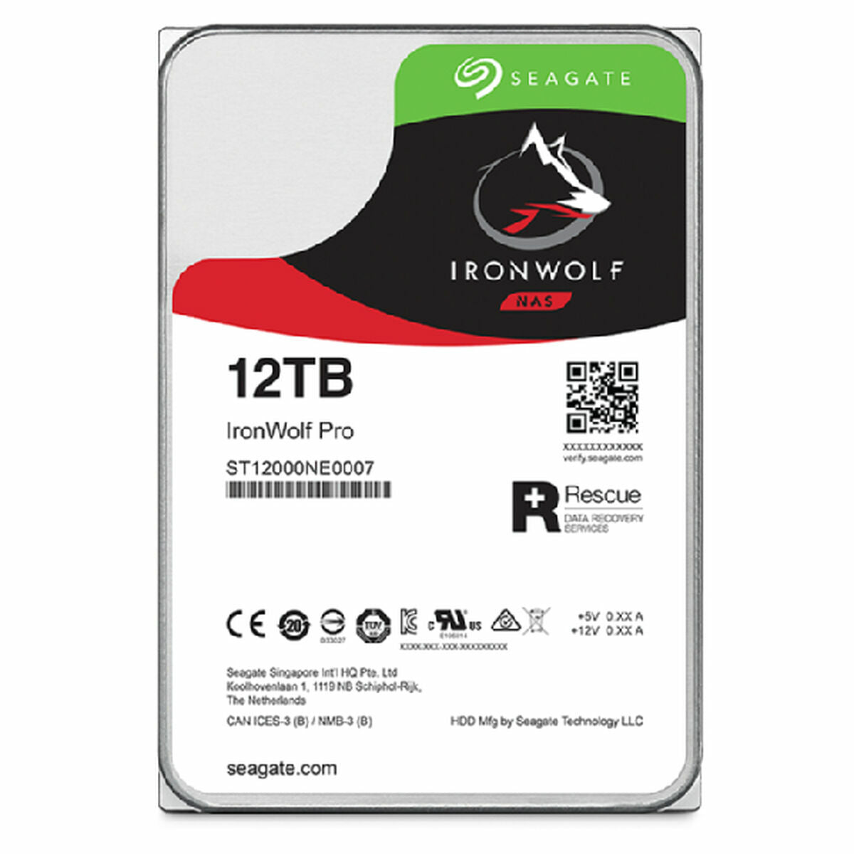 SEAGATE Ironwolf PRO Enterprise NAS HDD 12To 7200rpm 6Gb/s SATA 256Mo cache 8.9cm 3.5p 24x7 for NAS & RAID Rackmount Systeme BLK