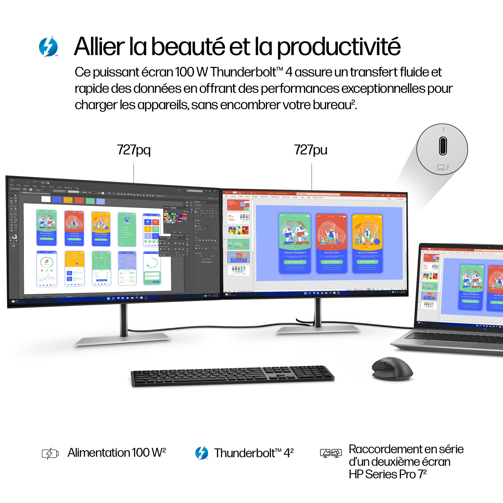 "HP Series 7 Pro 27 inch QHD Thunderbolt 4 Monitor - 727pu écran plat de PC 68,6 cm (27"") 2560 x 1440 pixels Quad HD LCD Noir"