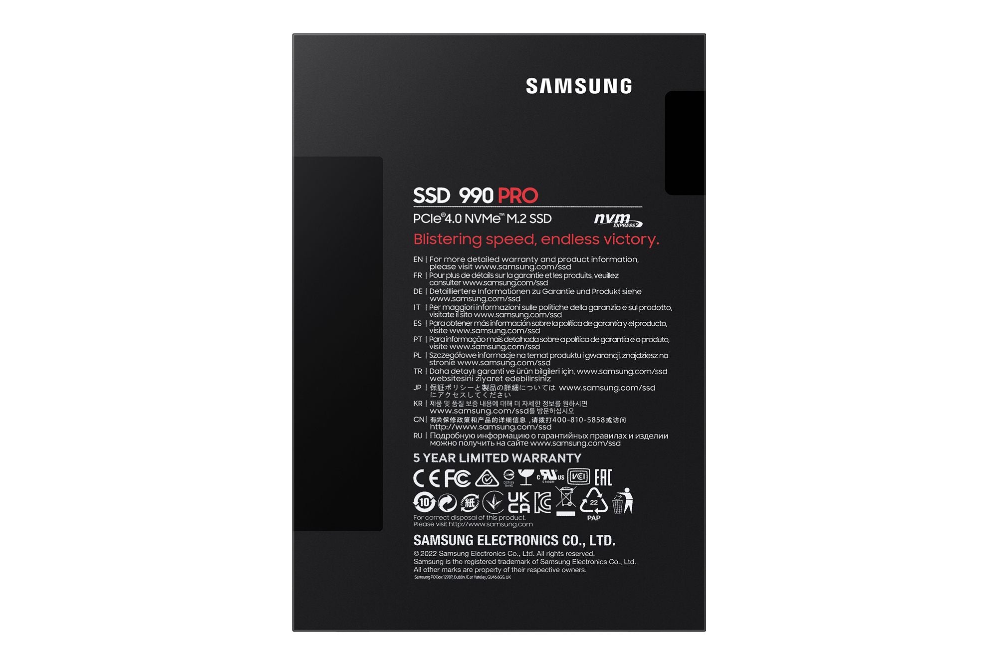 Samsung MZ-V9P4T0BW 4 To 990 PRO M2 SSD 7450 Mo/s Lecture 6900 Mo/s Écriture
