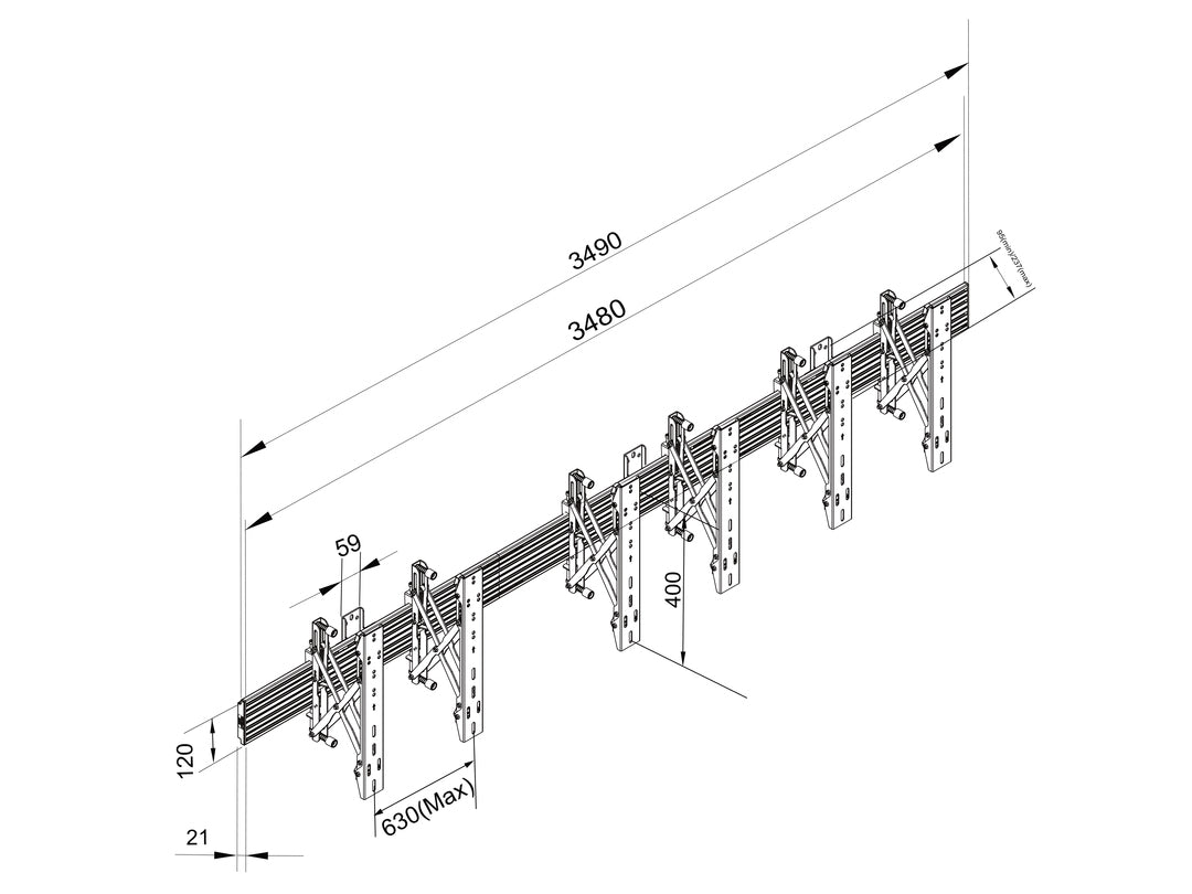 Fixation push in pop out MBW3U MULTIBRACKETS Noir pour moniteur 101,6cm 40" 165,1cm 65" Capacité 30 kg VESA 100 x100 600x400 mm