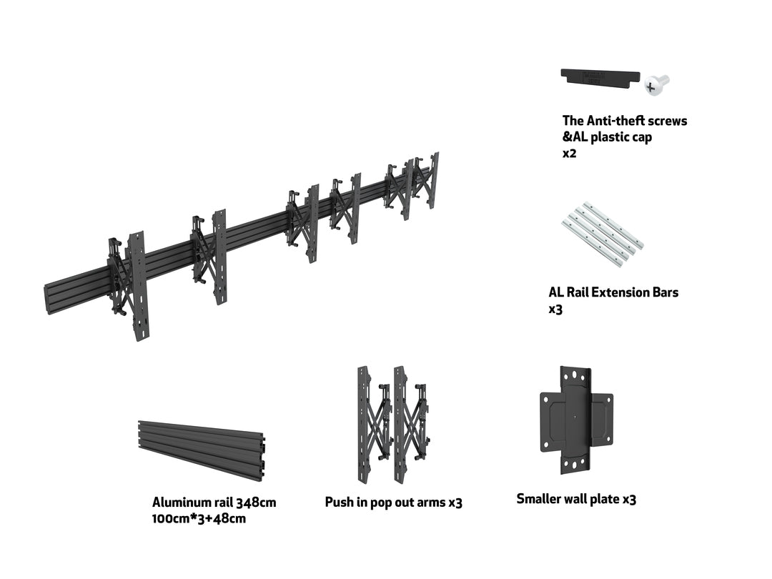Fixation push in pop out MBW3U MULTIBRACKETS Noir pour moniteur 101,6cm 40" 165,1cm 65" Capacité 30 kg VESA 100 x100 600x400 mm