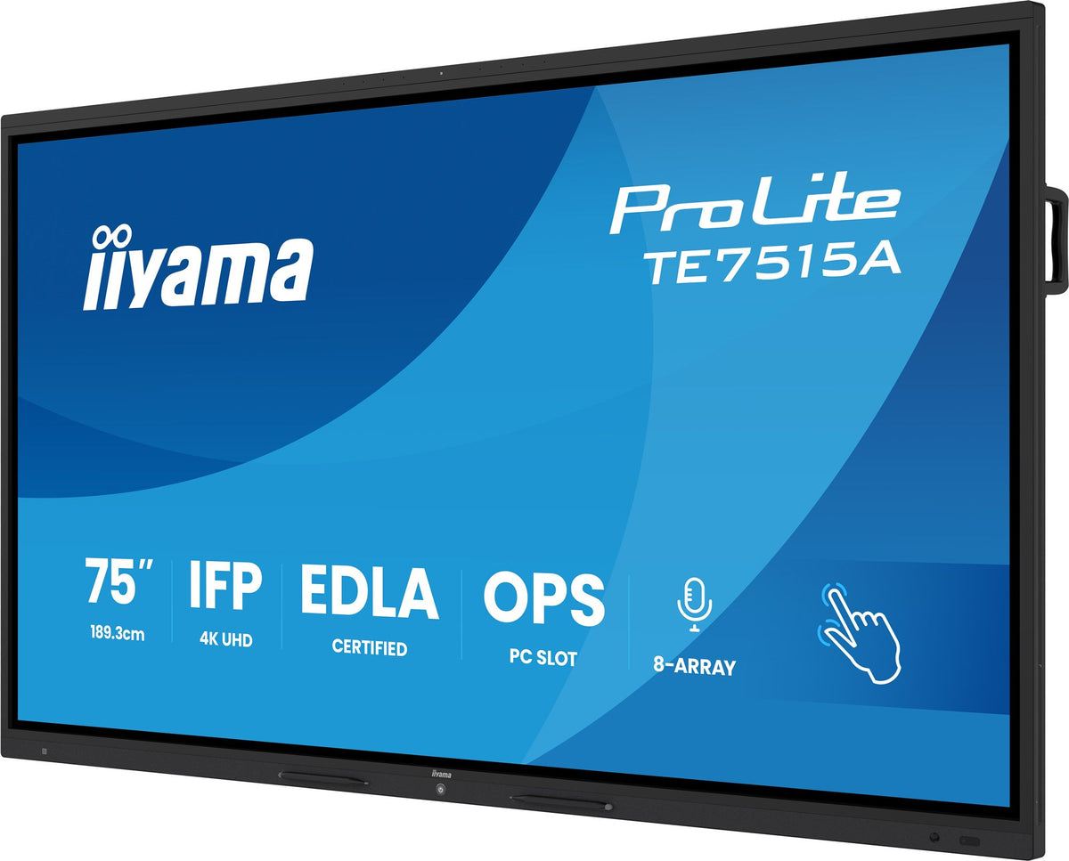 iiyama TE7515A-B1AG 75 pouces IFP élégant iiWare21E 3840x2160 UHD IPS Android 14 16/128 Go 2xHDMI DP 2xUSB-C VESA 800x400