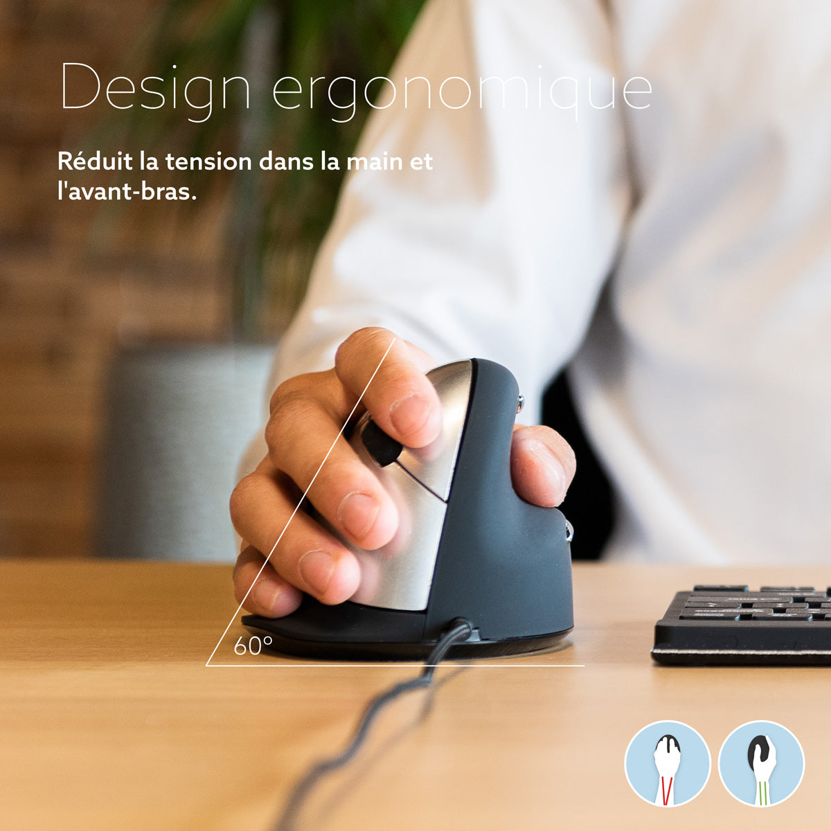 R-GO TOOL Souris ergonomique HE Break, droiter, filaire, M noire