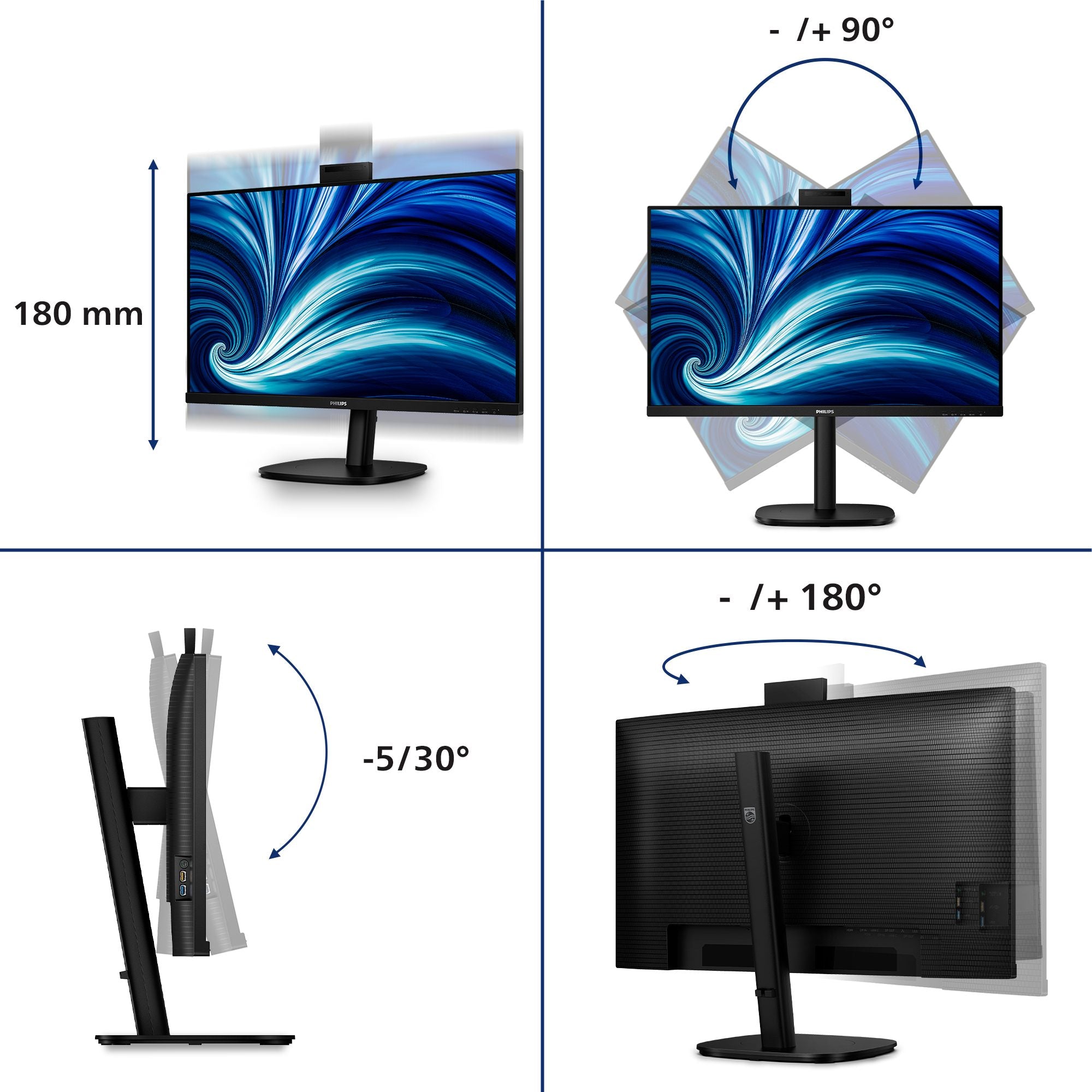 PHILIPS 32B2U3601H/00 31.5p QHD 16:9 IPS 100Hz HAS 180mm HDMI 2.0 DP 1.4 USB-C