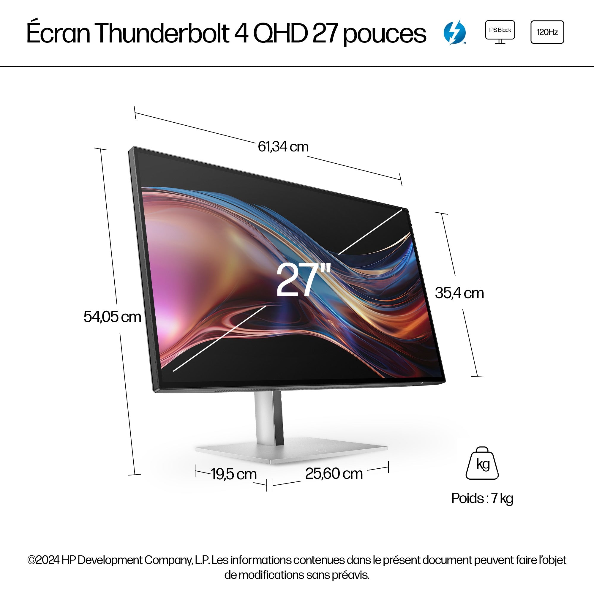 "HP Series 7 Pro 27 inch QHD Thunderbolt 4 Monitor - 727pu écran plat de PC 68,6 cm (27"") 2560 x 1440 pixels Quad HD LCD Noir"