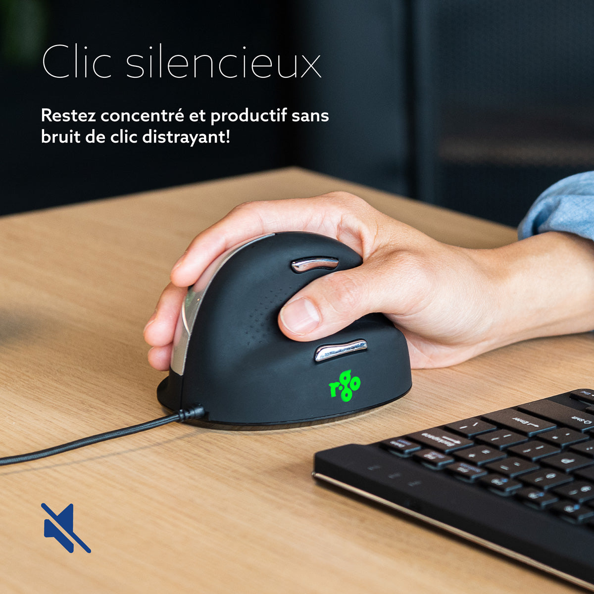 R-GO TOOL Souris ergonomique HE Break, droiter, filaire, M noire