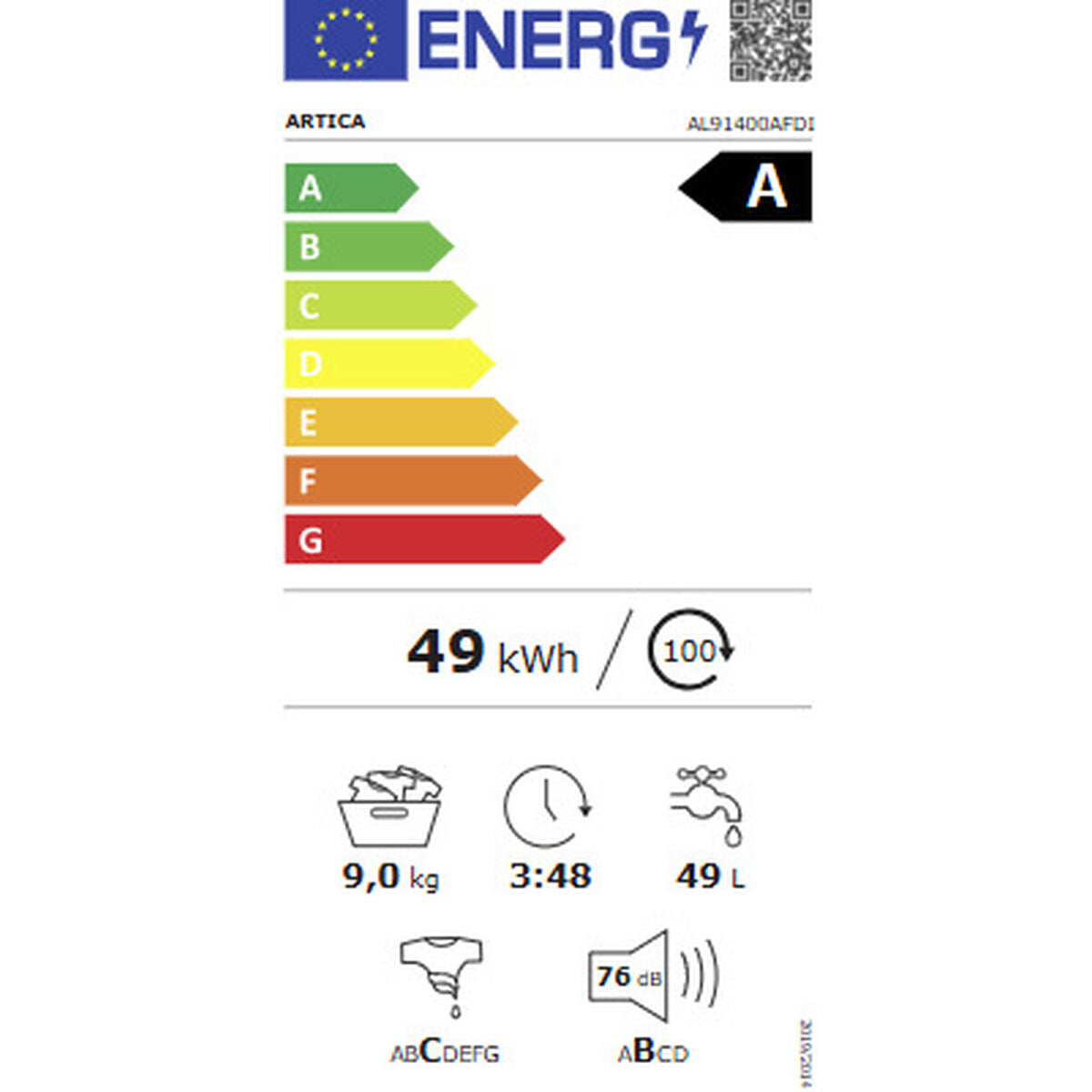 Machine à laver Artica AL91400AFDI 1400 rpm 9 kg