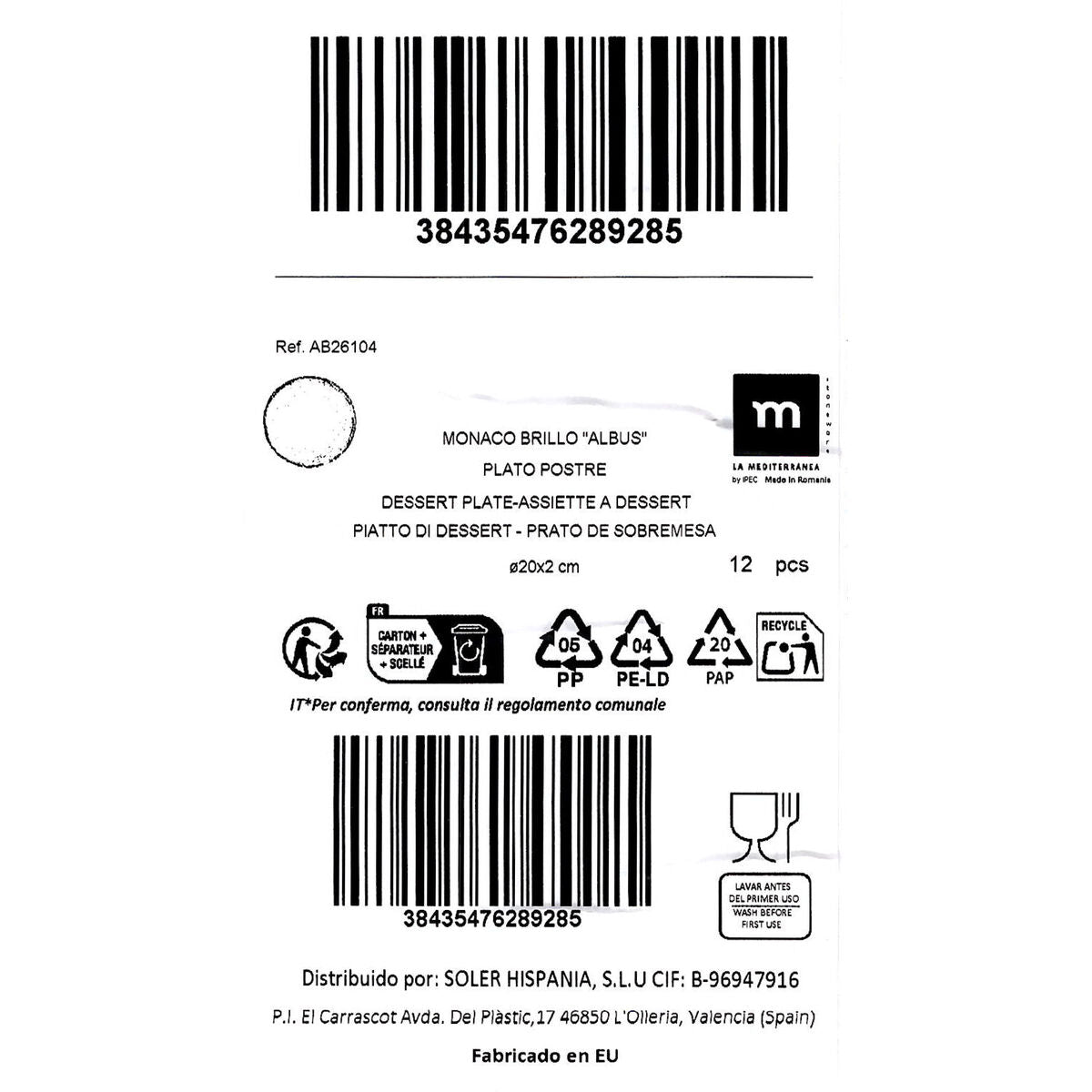 Assiette à dessert La Mediterránea Albus Ø 20 cm (12 Unités)