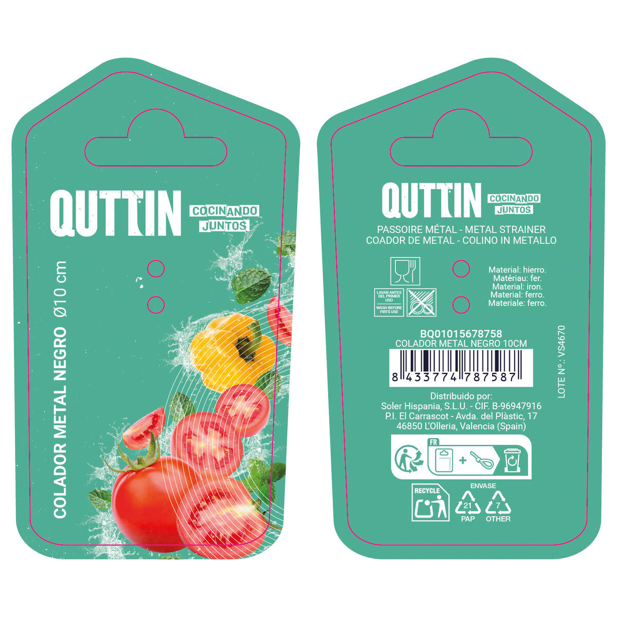 Tamis Quttin Noir Métal Ø 10 cm (24 Unités)