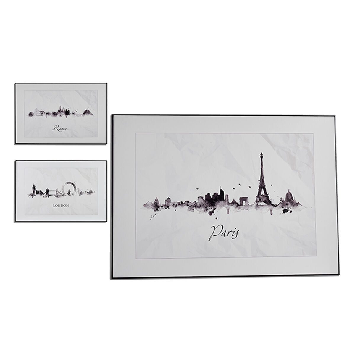 Cadre Gift Decor Blanc Noir Contre-plaqué Ville 81,5 x 3 x 121 cm (3 Unités)