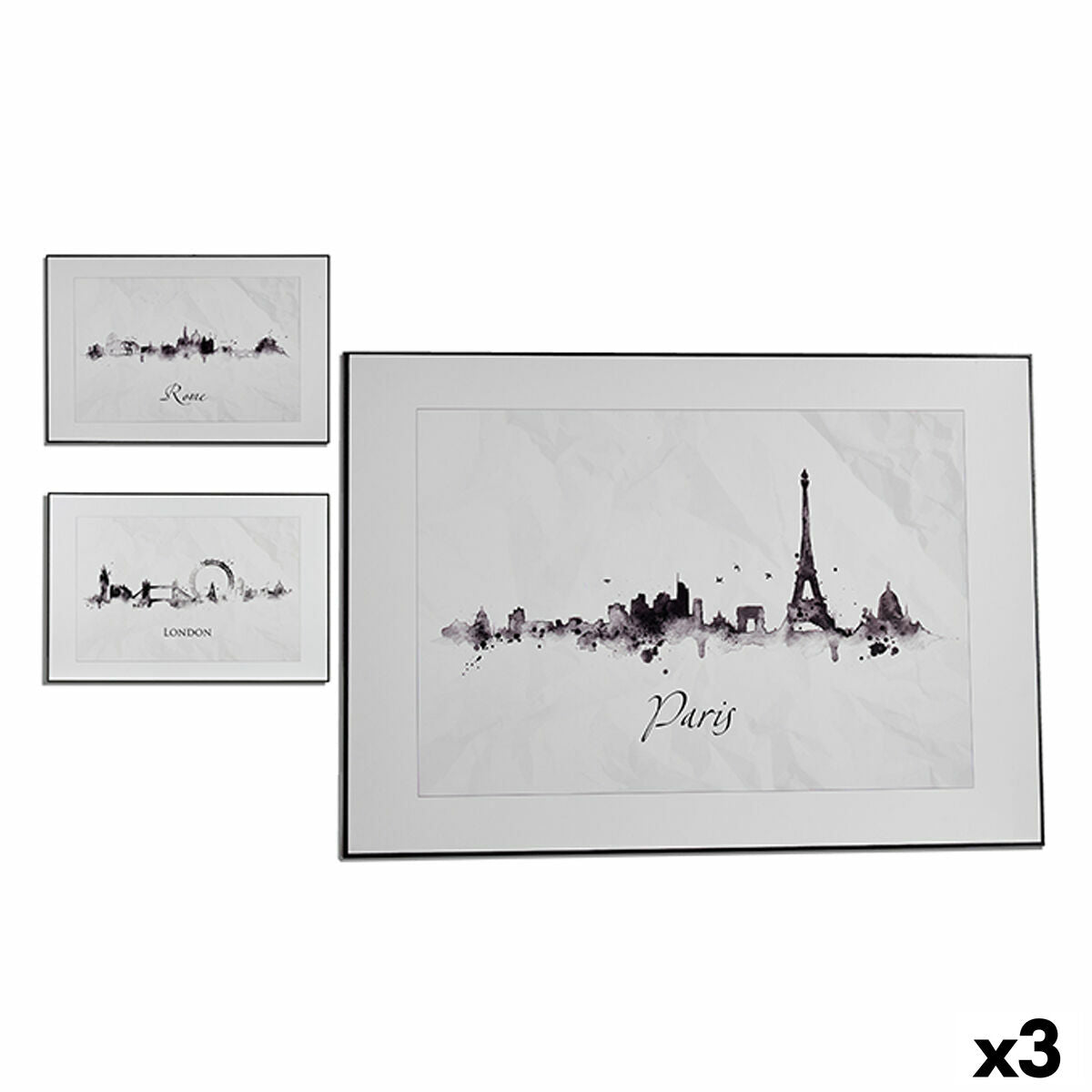 Cadre Gift Decor Blanc Noir Contre-plaqué Ville 81,5 x 3 x 121 cm (3 Unités)