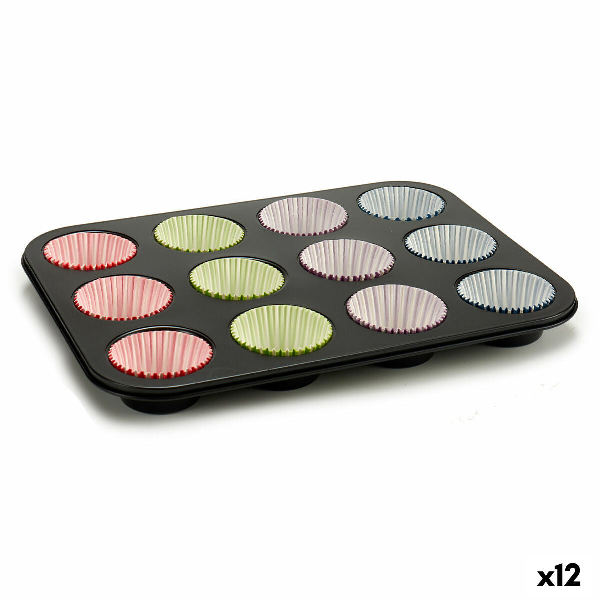 Moules à Muffins Kinvara Bleu Noir Rouge Vert Violet Multicouleur 7 x 7 x 3 cm 35 x 3 x 26,5 cm Plateau pour Four (12 Unités)
