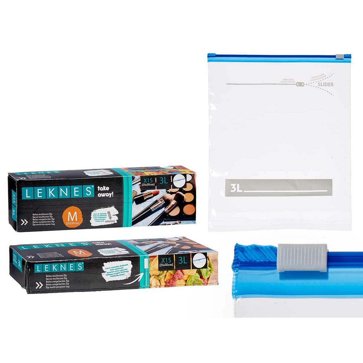 Set de Sacs Réutilisables Hermétiques Leknes Transparent Polyéthylène 3 L 24,5 x 0,01 x 31,5 cm 28 x 7,5 x 4,5 cm Polyvalents Zi