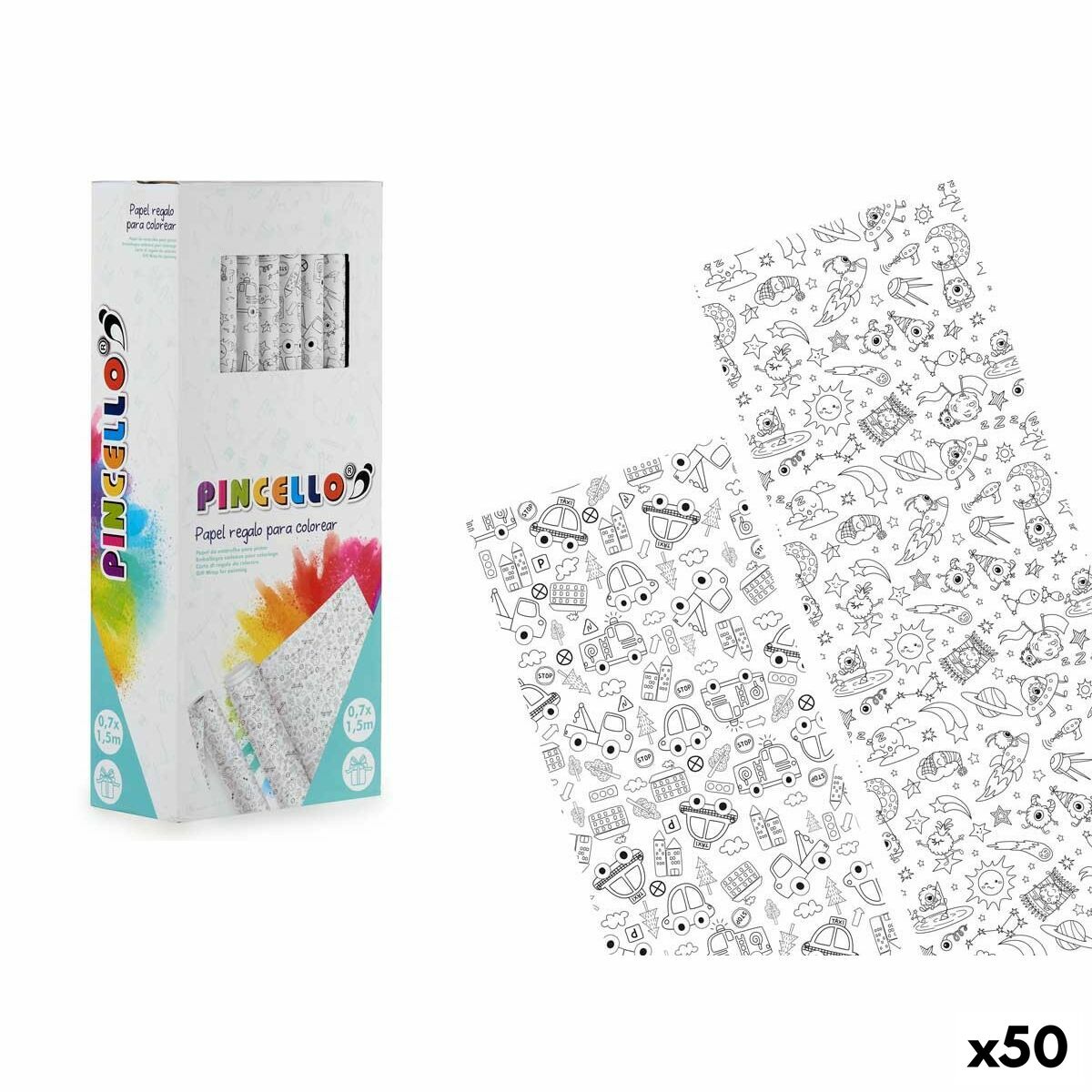 Papier-cadeau Pincello 0,7 x 1,5 m Voitures Extraterrestre (50 Unités)