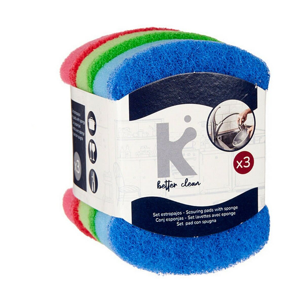 Lot de tampons à récurer Multicouleur Polyuréthane Fibre abrasive 7 X 10 X 2,5 cm (20 Unités)