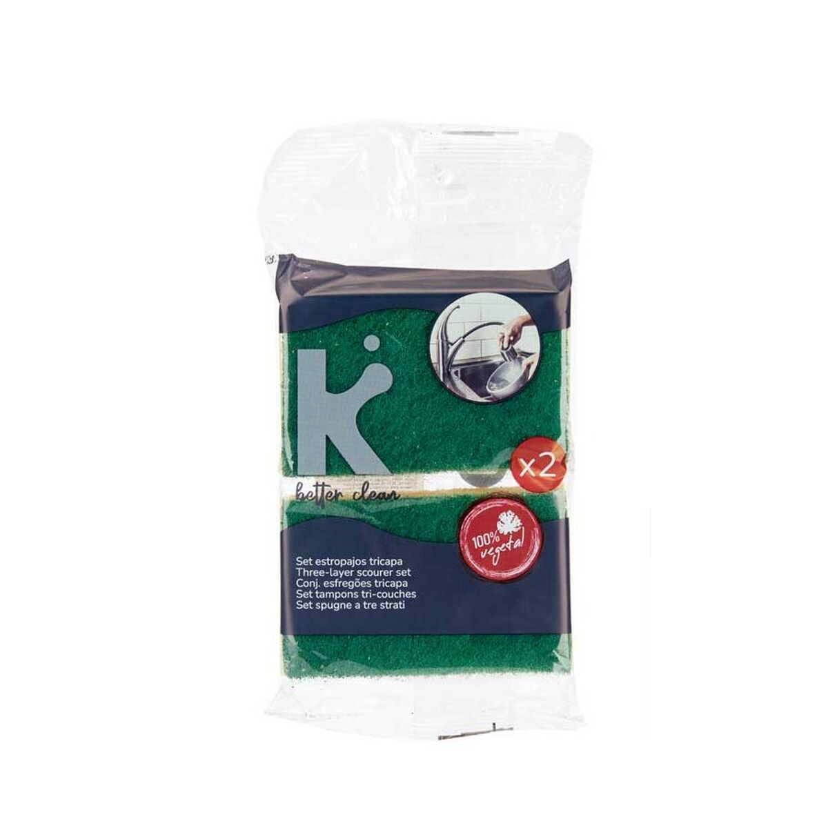 Lot de tampons à récurer Jaune Vert Cellulose Fibre abrasive 10,5 X 6,7 X 2,5 cm 10,8 x 13,3 x 2 cm (26 Unités)