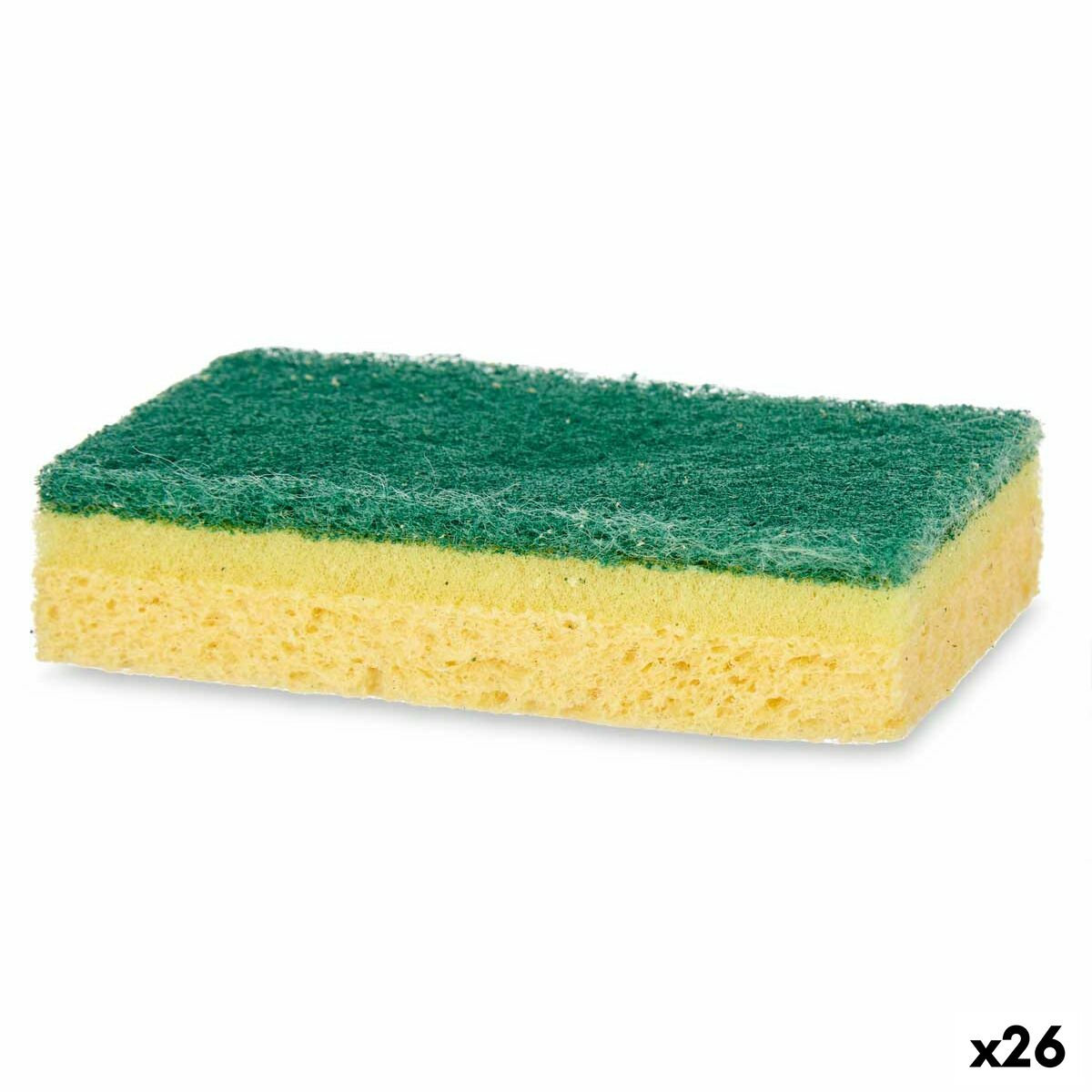 Lot de tampons à récurer Jaune Vert Cellulose Fibre abrasive 10,5 X 6,7 X 2,5 cm 10,8 x 13,3 x 2 cm (26 Unités)