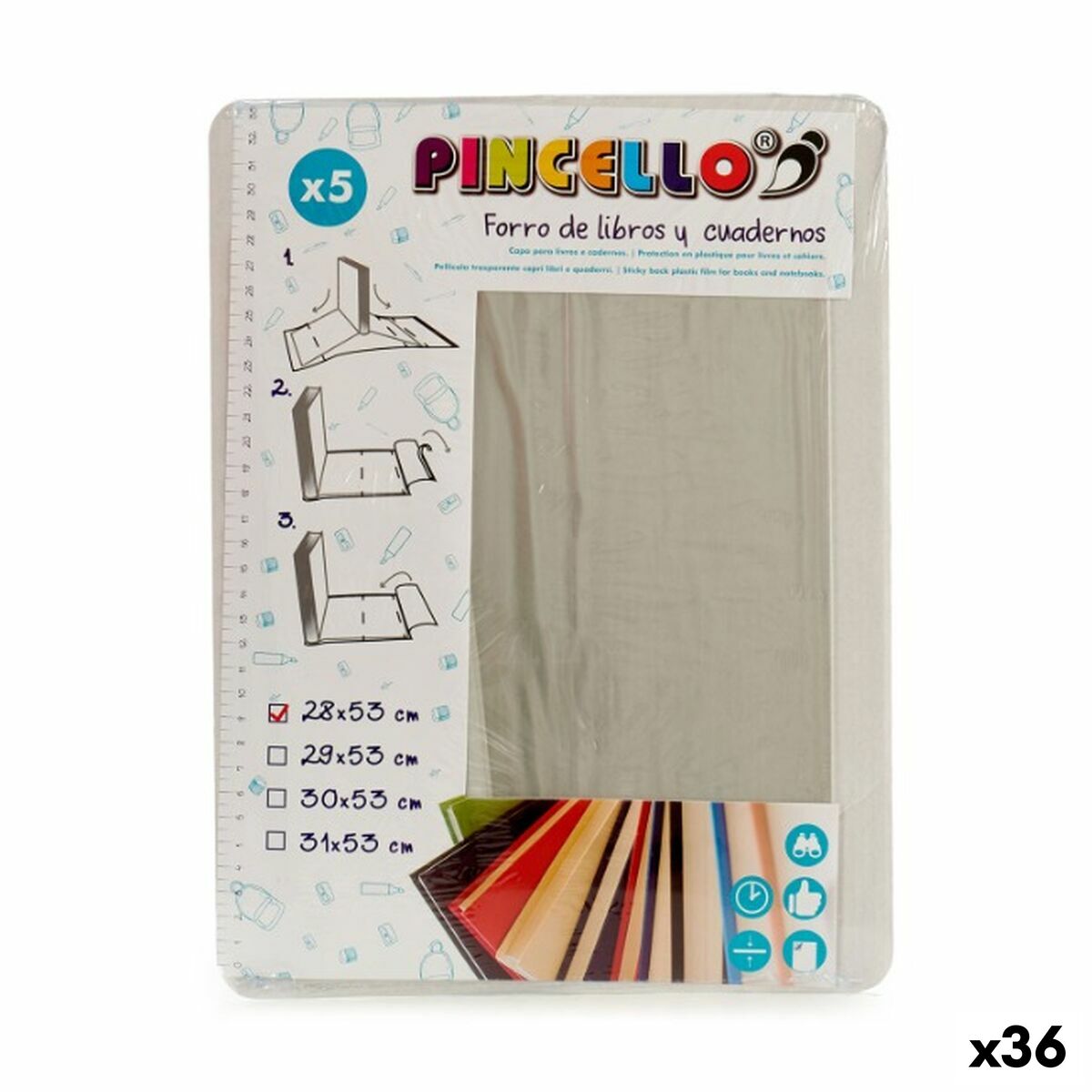 Couverture de livre adhésive Pincello Transparent 0,33 x 28 x 53 cm (36 Unités)