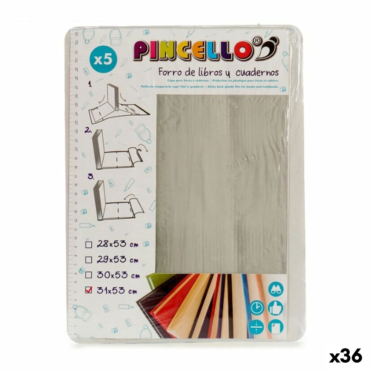 Couverture de livre adhésive Pincello Transparent 1 x 31 x 53 cm (36 Unités)