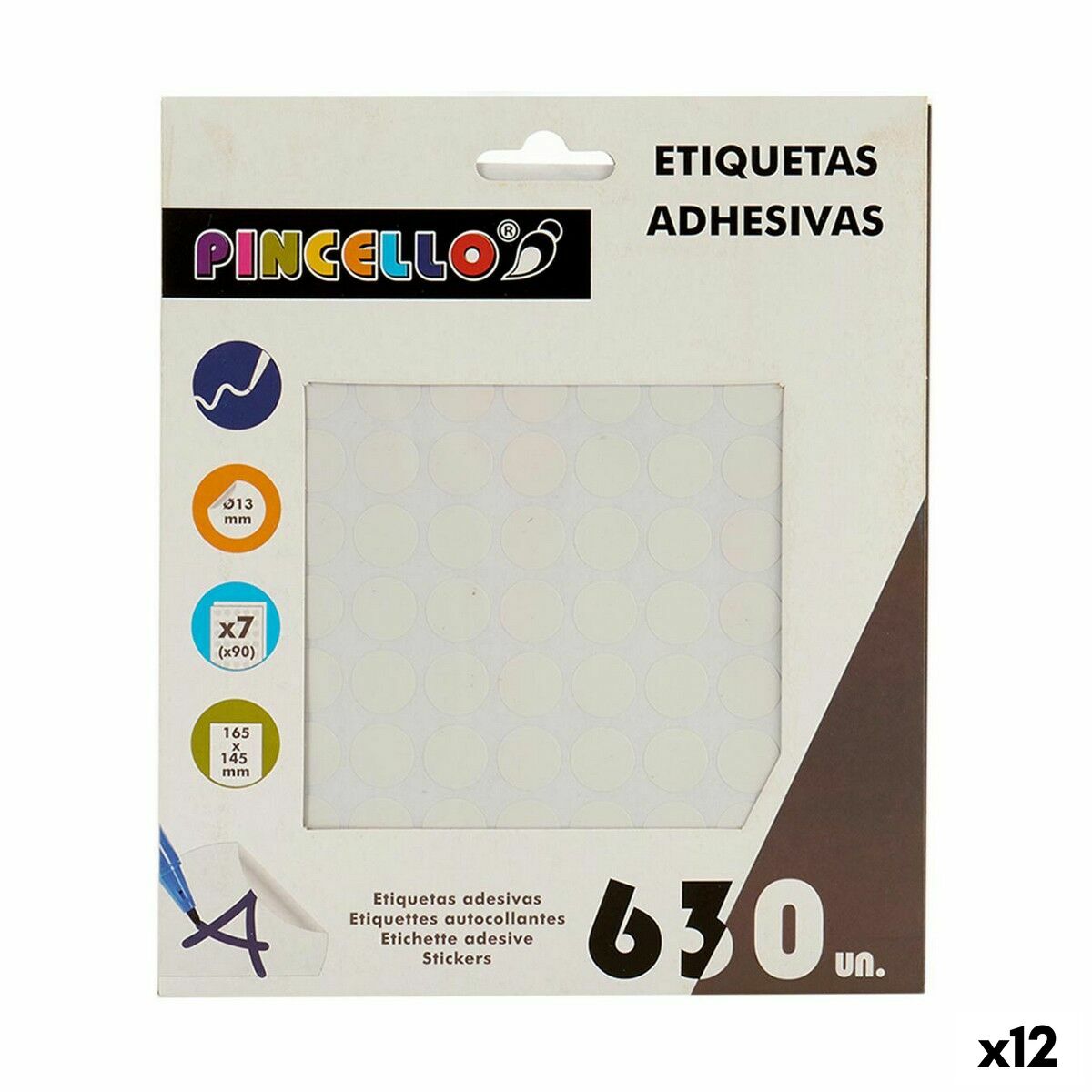 Étiquettes adhésives Pincello Blanc Ø 13 mm 17 x 4 x 19 cm (12 Unités)