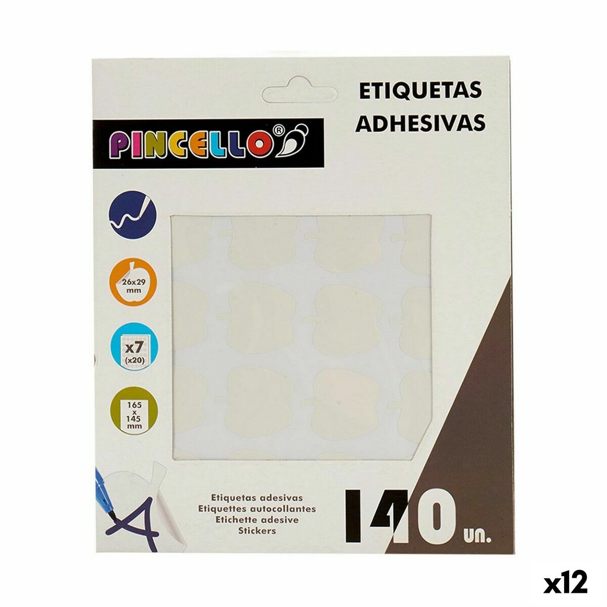 Étiquettes adhésives Pincello Blanc 17 x 4 x 19 cm 22 x 49 mm Pomme (12 Unités)