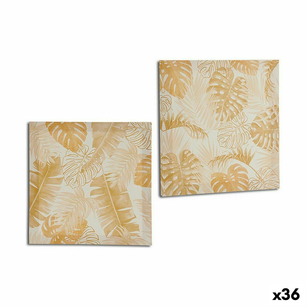 Toile Gift Decor Doré Feuille d'une plante 28 x 28 x 1,5 cm (36 Unités)