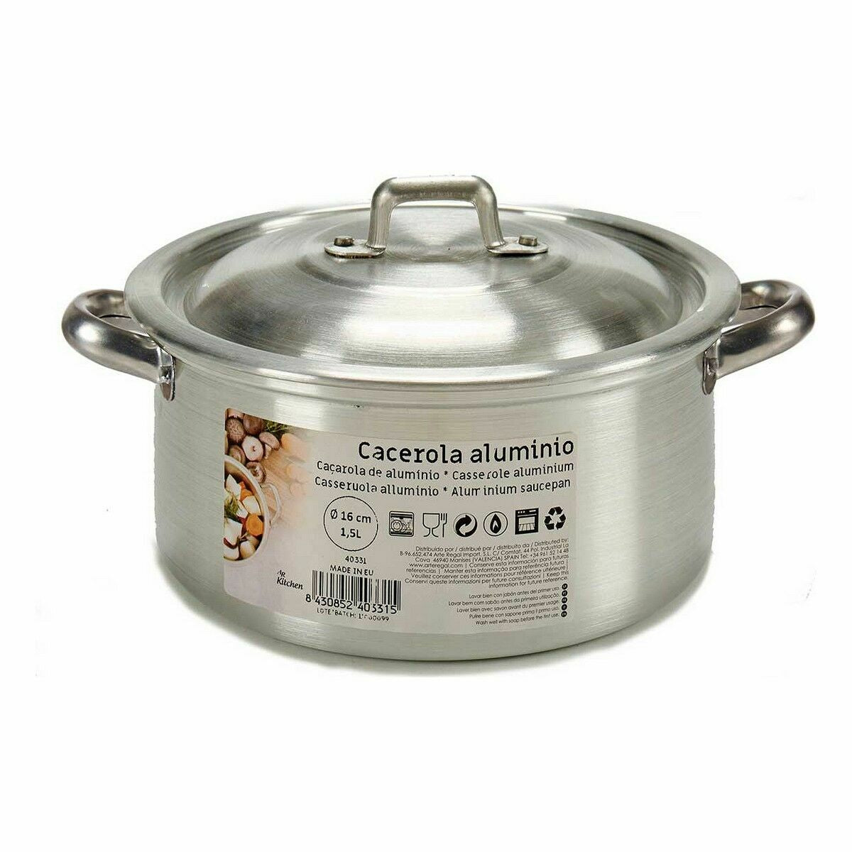 Casserole avec Couvercle Kinvara Argenté 1,5 L 18 x 10 x 23,5 cm 23,5 x 10 x 18 cm (10 Unités)