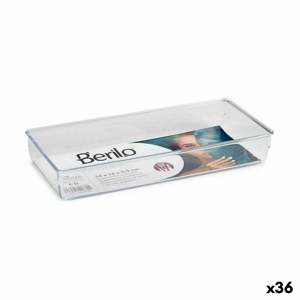 Organisateur polyvalent Berilo Transparent Plastique 15,5 x 5,5 x 34,5 cm 34,5 x 5,5 x 15,5 cm Polyvalents (36 Unités)