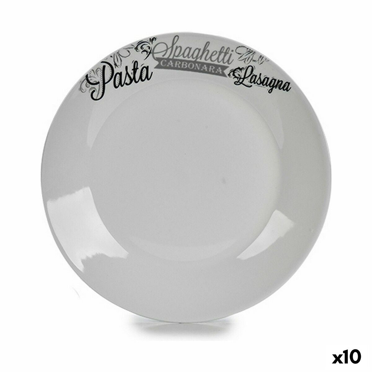 Assiette plate Blanc Noir Porcelaine Imprimé Pâtes Ø 24,4 cm 24 x 2,6 x 24 cm (10 Unités)