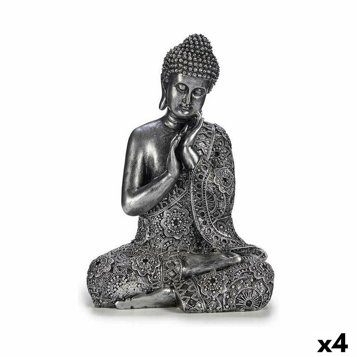 Figurine Décorative Gift Decor Argenté Argent Buda Assis 22 x 33 x 18 cm (4 Unités)