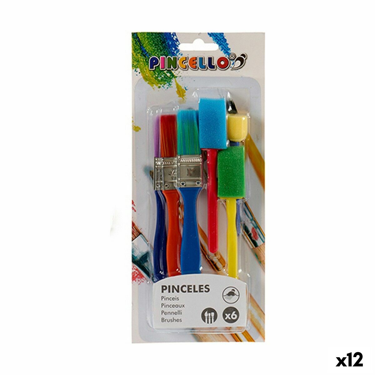 Pinceaux Pincello Multicouleur Lot Éponge (12 Unités)