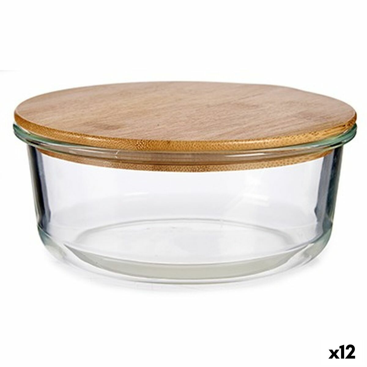 Panier-repas rond avec couvercle Vivalto Transparent Bambou Verre Borosilicaté (12 Unités)