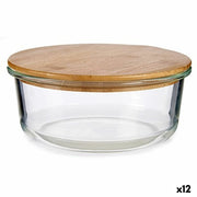 Panier-repas rond avec couvercle Vivalto Transparent Bambou Verre Borosilicaté (12 Unités)
