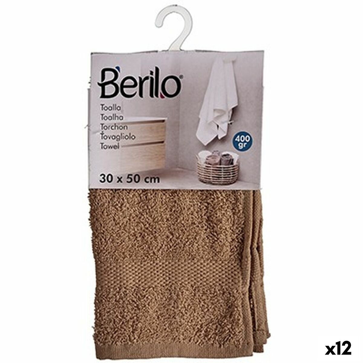 Serviette de toilette Berilo Camel 80 % coton 20 % Polyester 30 x 50 cm 25 x 1,5 x 15 cm (12 Unités)