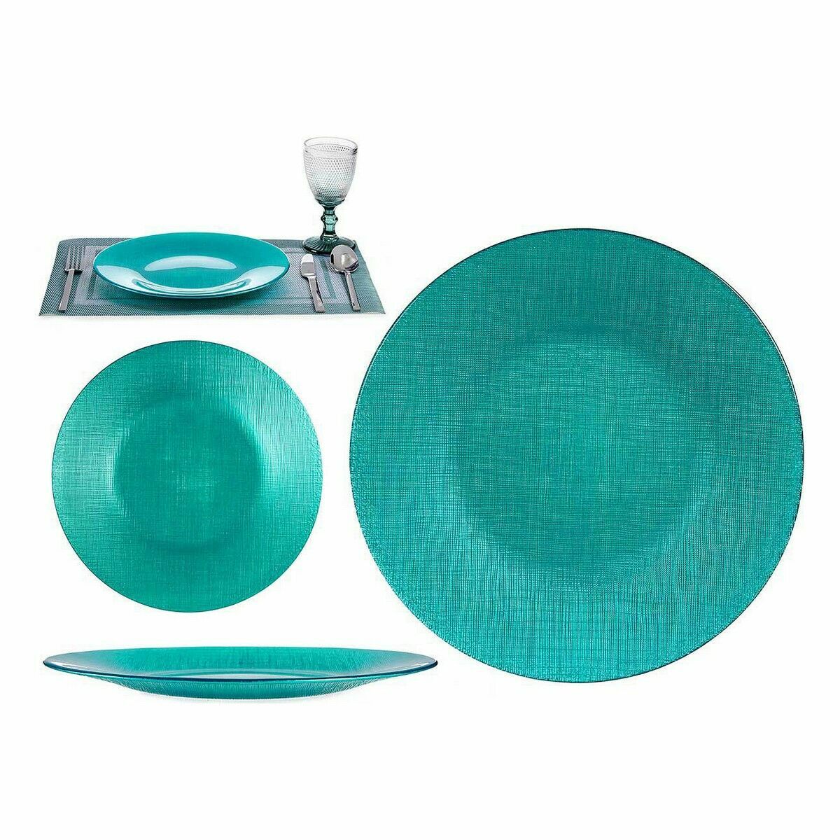 Assiette plate Vivalto Turquoise verre 27,5 x 2 x 27,5 cm (6 Unités)