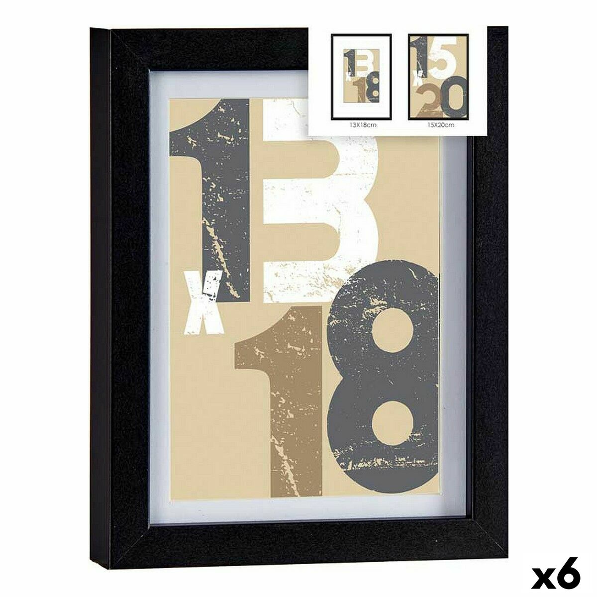 Cadre photo Gift Decor Noir verre Bois MDF (6 Unités)