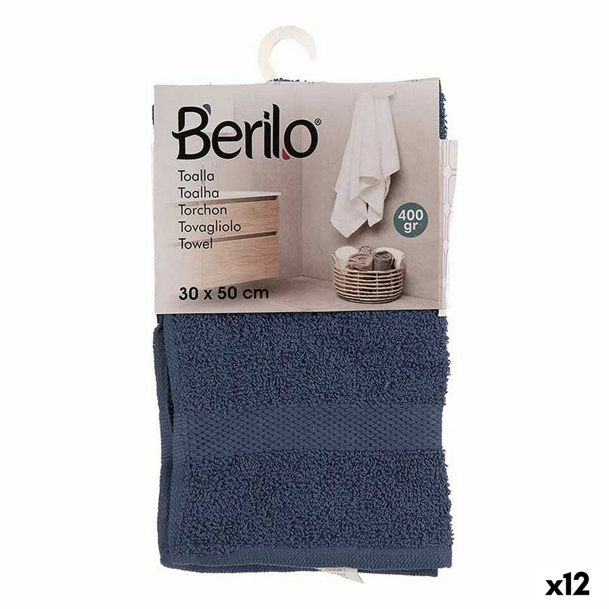 Serviette de toilette Berilo Bleu 80 % coton 20 % Polyester 30 x 0,5 x 50 cm 25 x 1,5 x 15 cm (12 Unités)