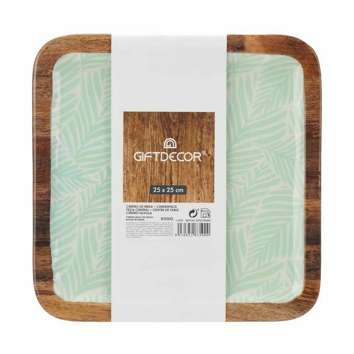 Centre de Table Gift Decor Blanc Marron Vert Polyester Résine Bois de manguier 25 x 25 cm 25,4 x 2,54 x 25,4 cm Feuille d'une pl