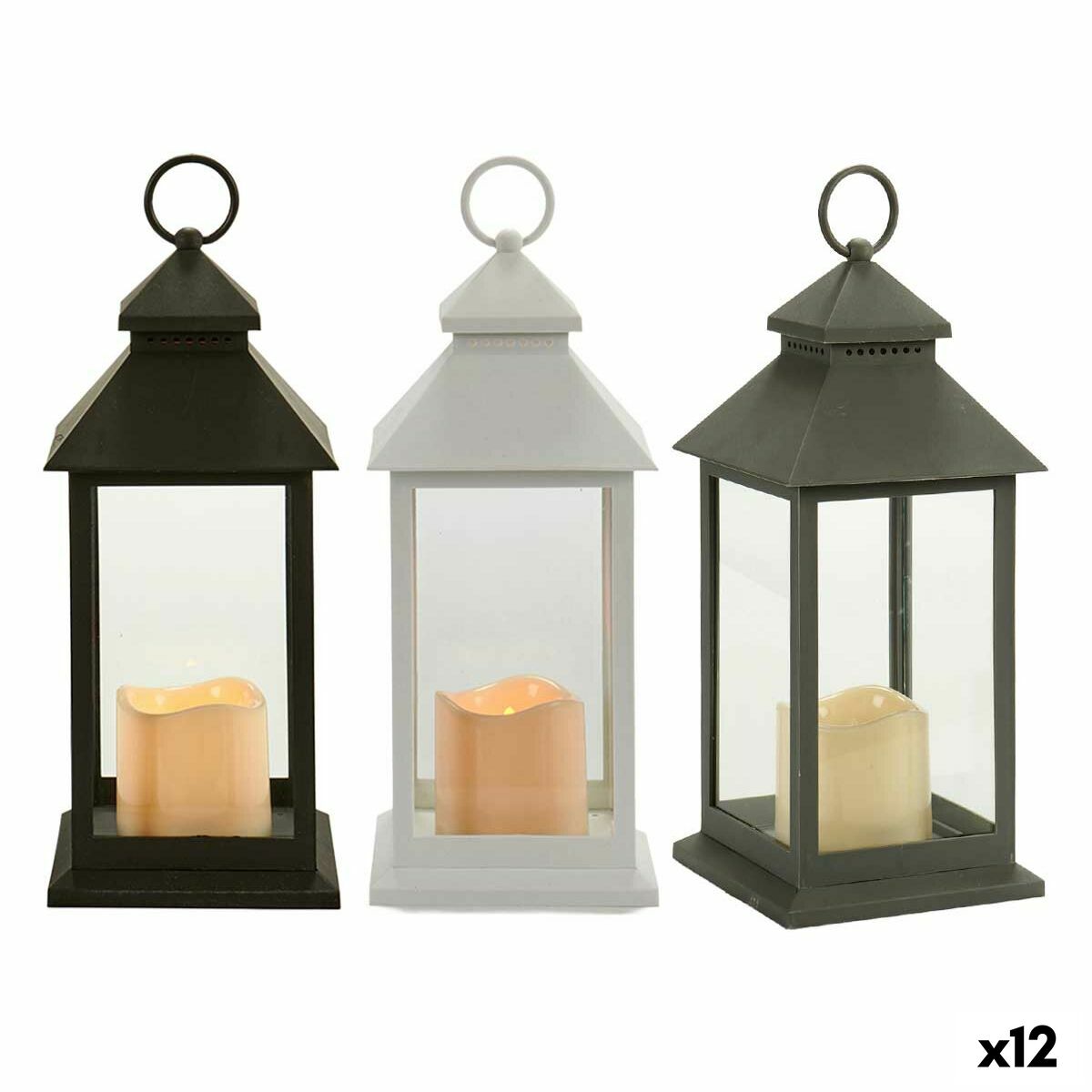 Lanterne à LED Gift Decor Blanc Noir Verre Plastique 13,5 x 34,5 x 13,5 cm (12 Unités)