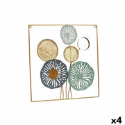 Décoration murale Gift Decor Jaune Bleu Blanc Multicouleur Doré Métal Verre Fleurs Miroir 45 x 45 x 2 cm (4 Unités)