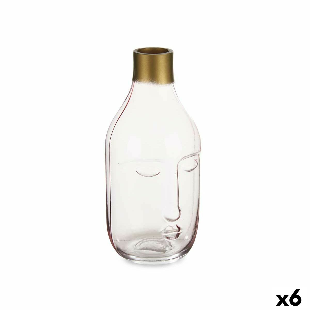 Vase Gift Decor Rose verre Visage 11 x 24,5 x 12 cm (6 Unités)